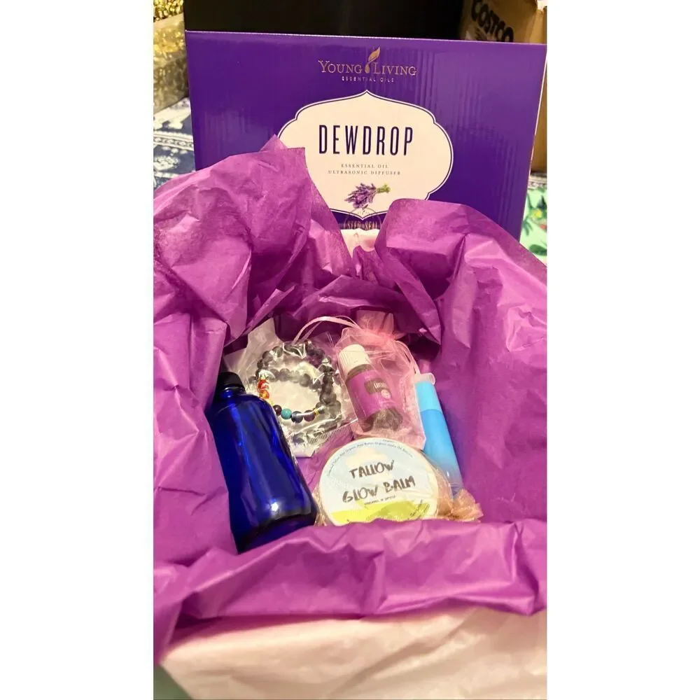 Young Living Essential Oil Gift Basket – Lavender + Dewdrop Diffuser Tallow Balm